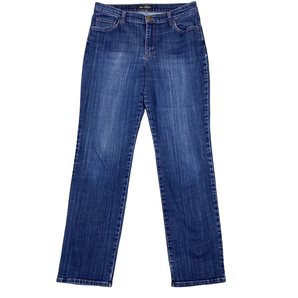 Lee Relaxed Fit Mid Rise Straight Leg Stretch Jeans Womens 12 Long Blue